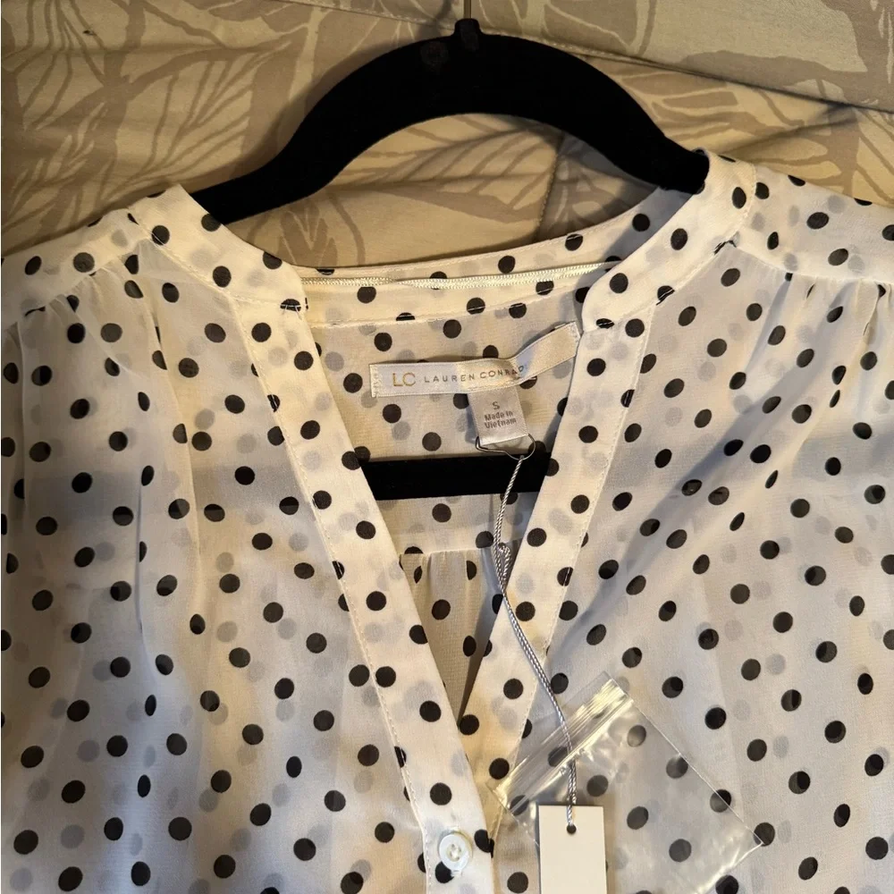 LC Lauren Conrad White Polka Dot Blouse - Picture 3 of 10